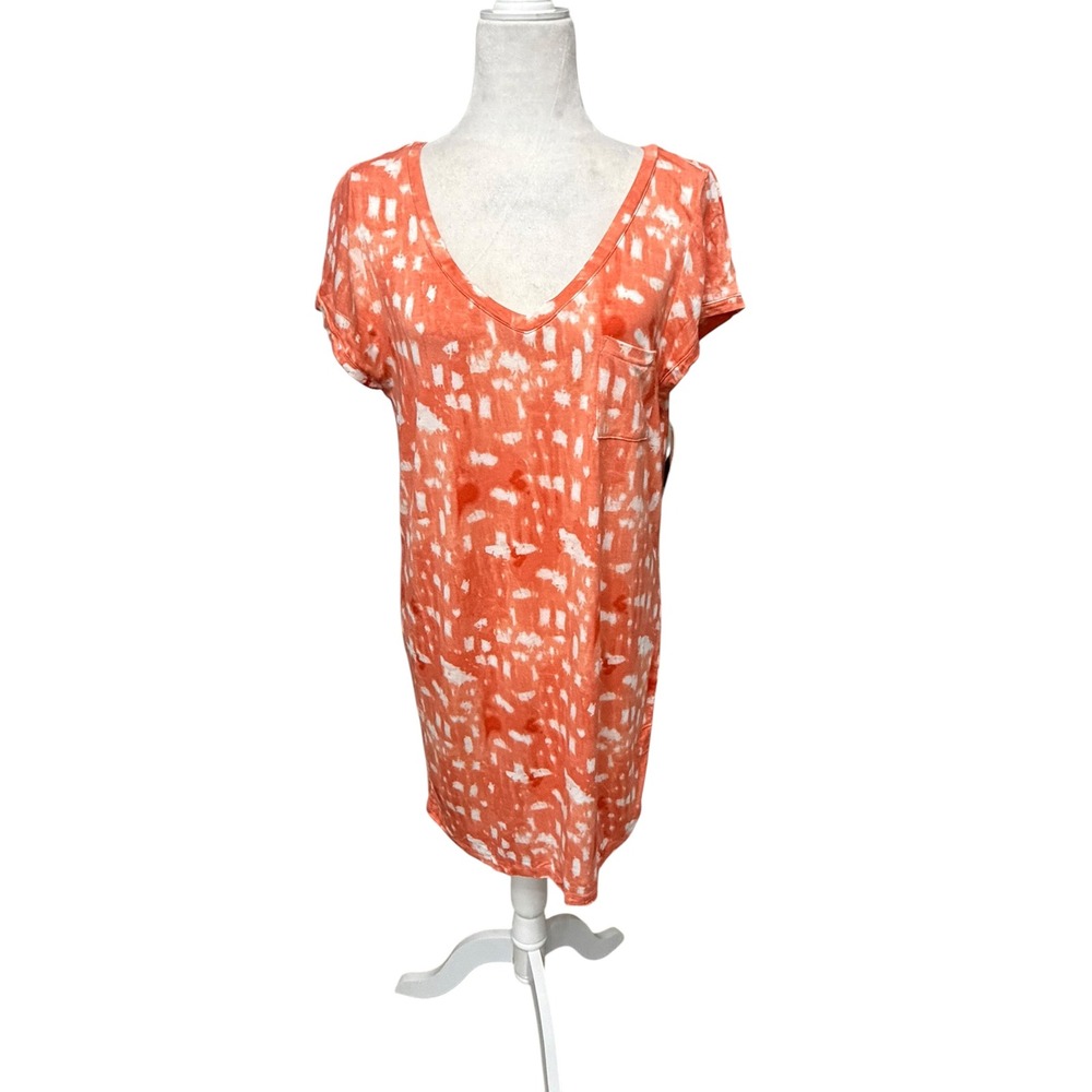 NWT Kensie Coral White Printed Sleep Shirt V-Neck Pocket Women's Size M